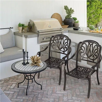 Outdoor Patio Chair Set of 2 Stackable Cast Aluminum Dining Chairs