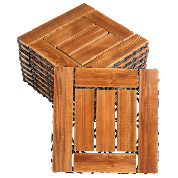 12x12 Wood Interlocking Deck Tiles Outdoor Flooring 9pcs