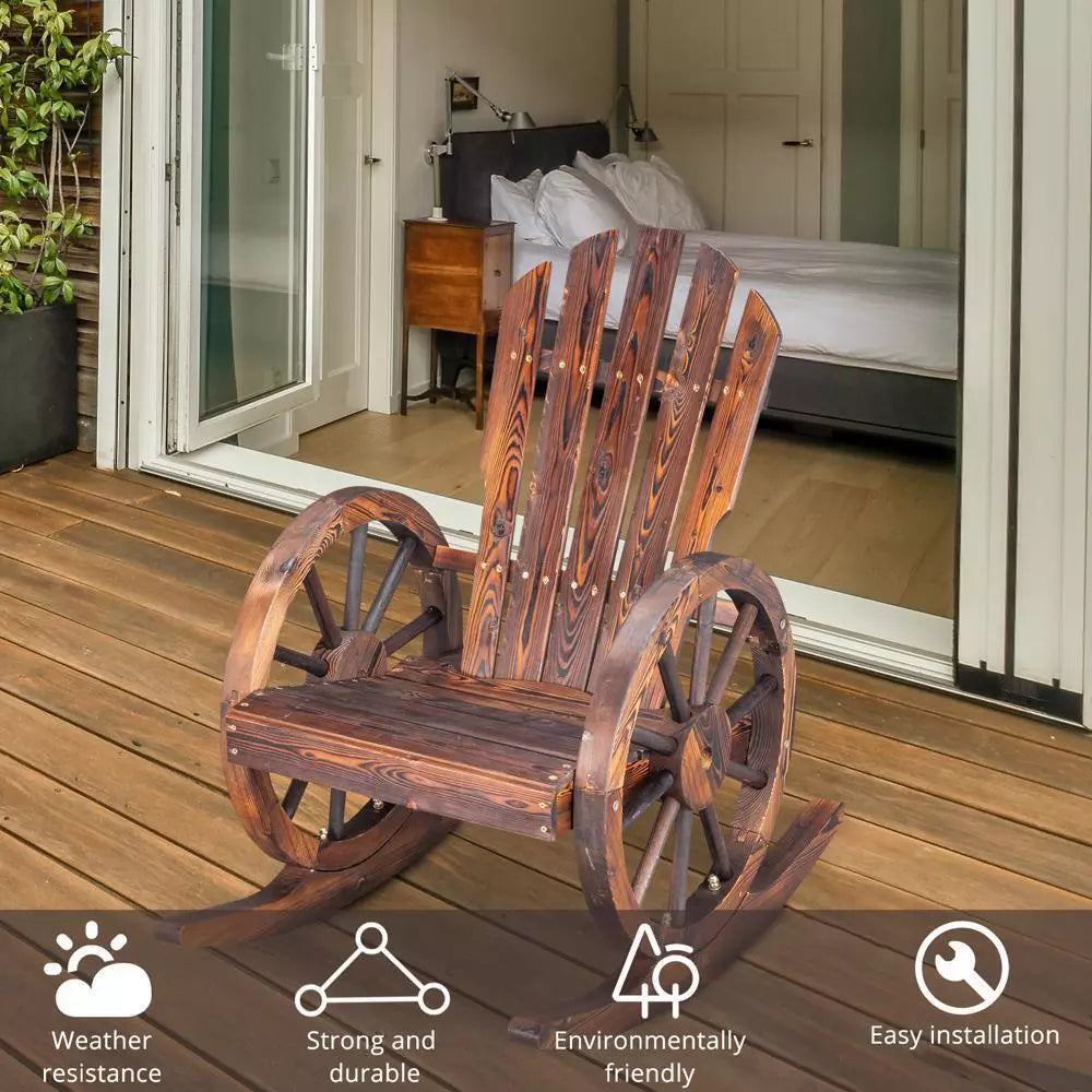 Wooden Wheel Rocking Chair Fir Wood Garden Patio Furniture