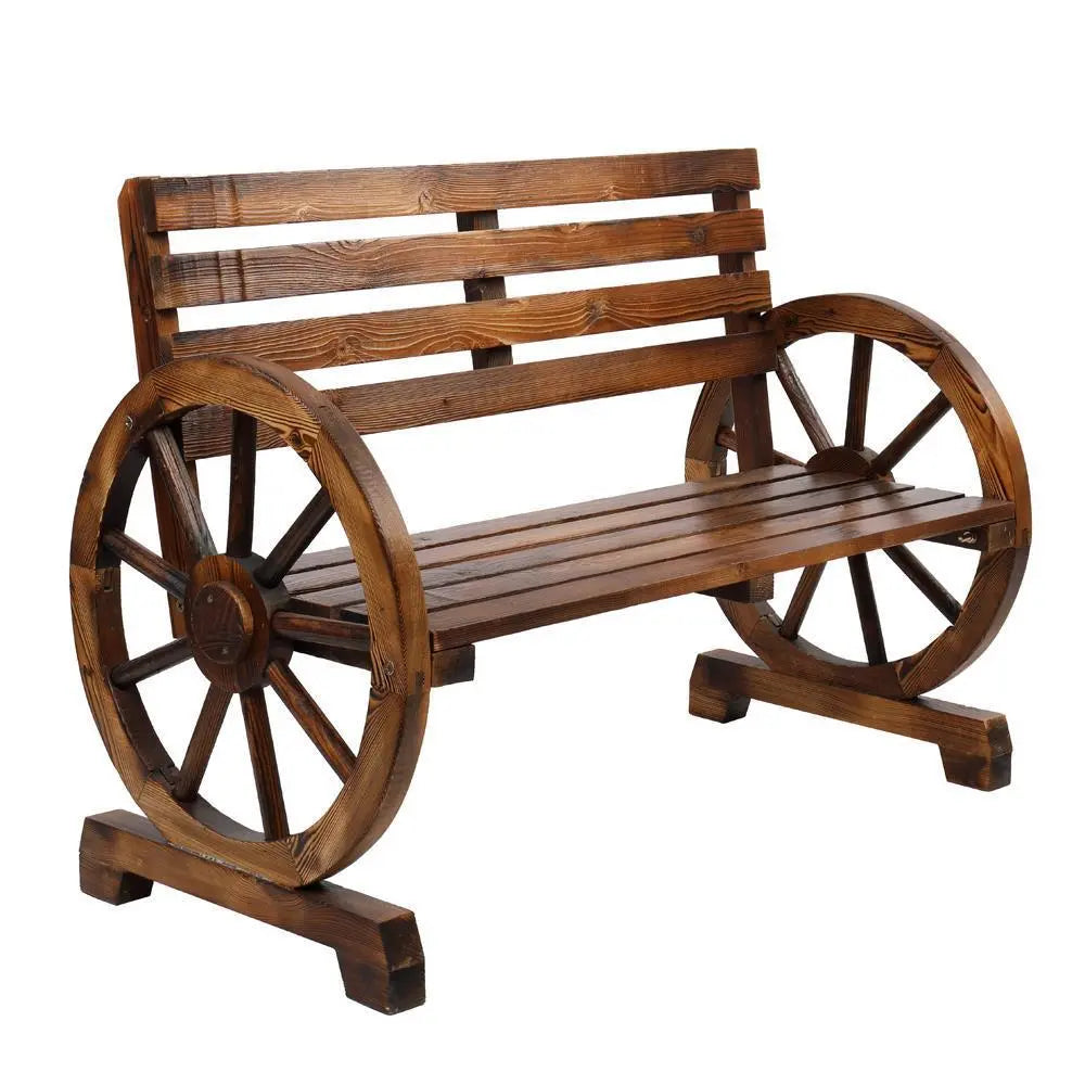 Rustic 2-Person Wooden Wagon Wheel Bench Garden Loveseat