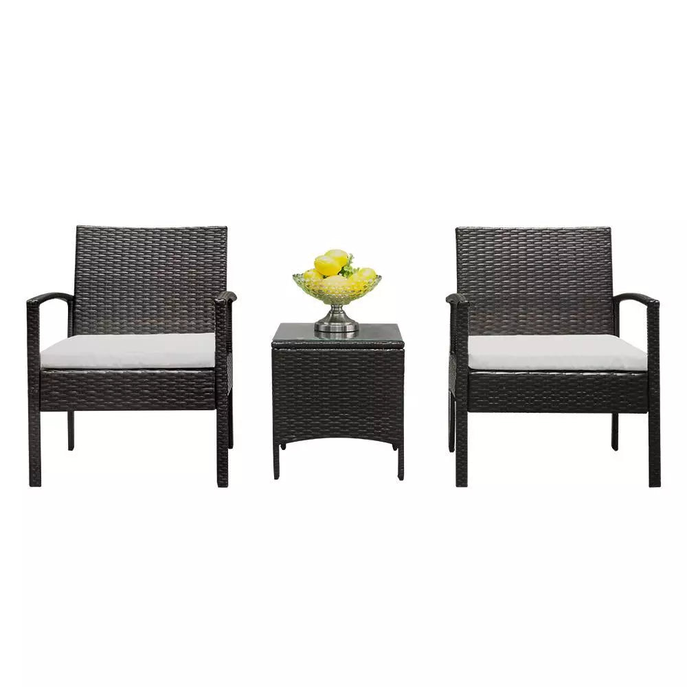 3pc Brown Gradient Rattan Wicker Sofa Table Chair Outdoor Furniture Set