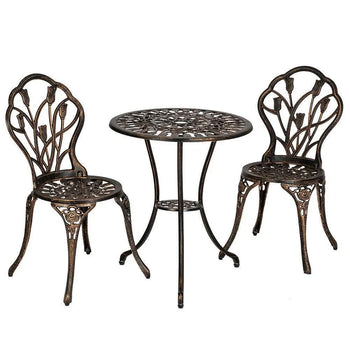 3pc Bronze Patio Bistro Set Iron Table Chair Outdoor Garden Furniture