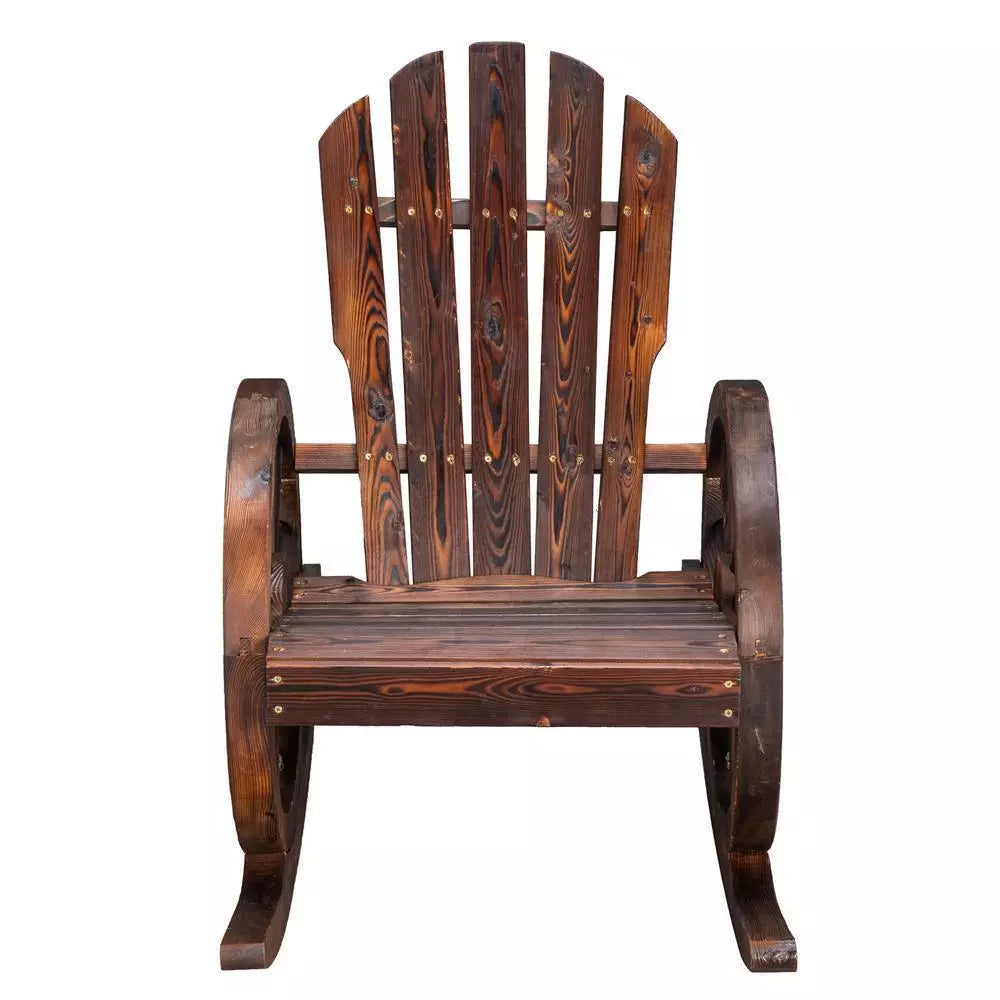 Wooden Wheel Rocking Chair Fir Wood Garden Patio Furniture