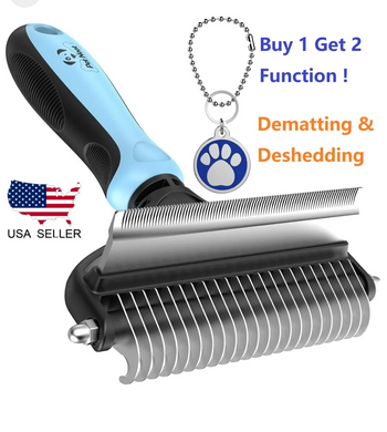 Dual-Sided Pet Grooming Brush for Shedding and Dematting