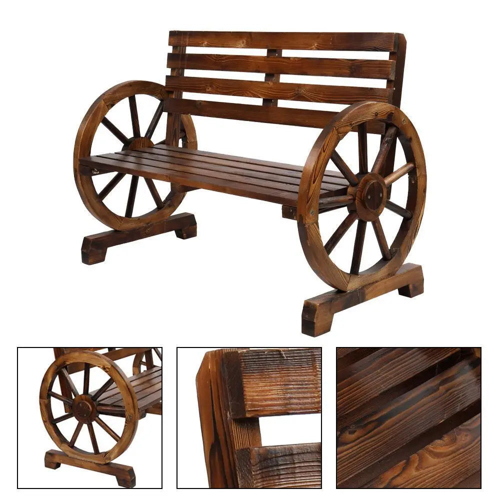 Rustic 2-Person Wooden Wagon Wheel Bench Garden Loveseat