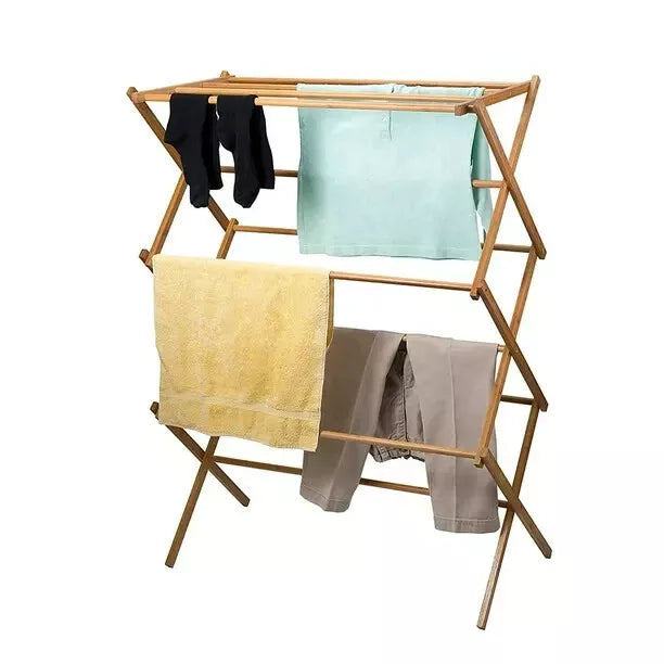 Foldable Heavy Duty Bamboo Drying Rack for Clothes Indoor/Outdoor Use