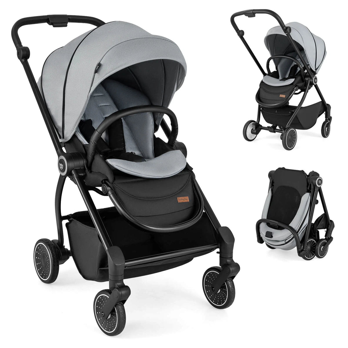 Foldable Baby Stroller with Reclining Backrest & Adjustable Handle