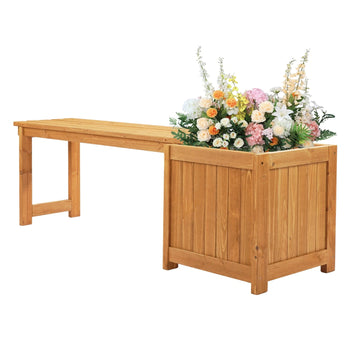 2-in-1 Wooden Garden Bench with Planter Box for Porch and Backyard