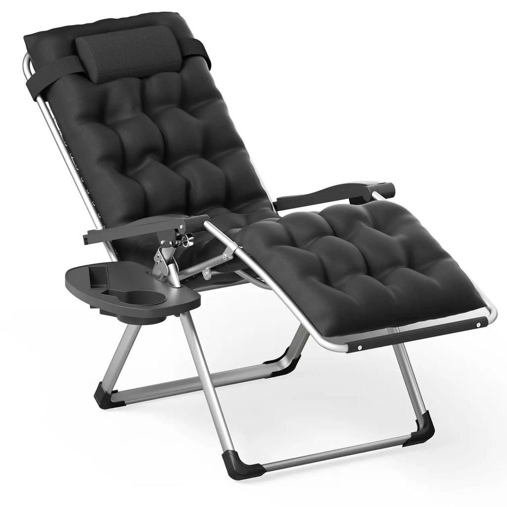 Black Zero Gravity Foldable Recliner Chair with Cushion and Tray