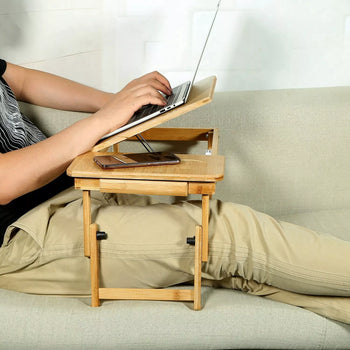 Adjustable Bamboo Laptop Desk Folding Stand for Bed & Sofa
