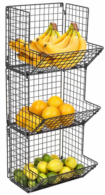 3-Tier Foldable Fruit Stand Wall Mount Kitchen Storage Organizer