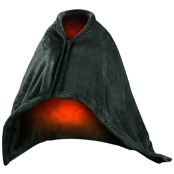 USB Heated Blanket Shawl with Zipper, Washable Flannel, 3 Heat Levels