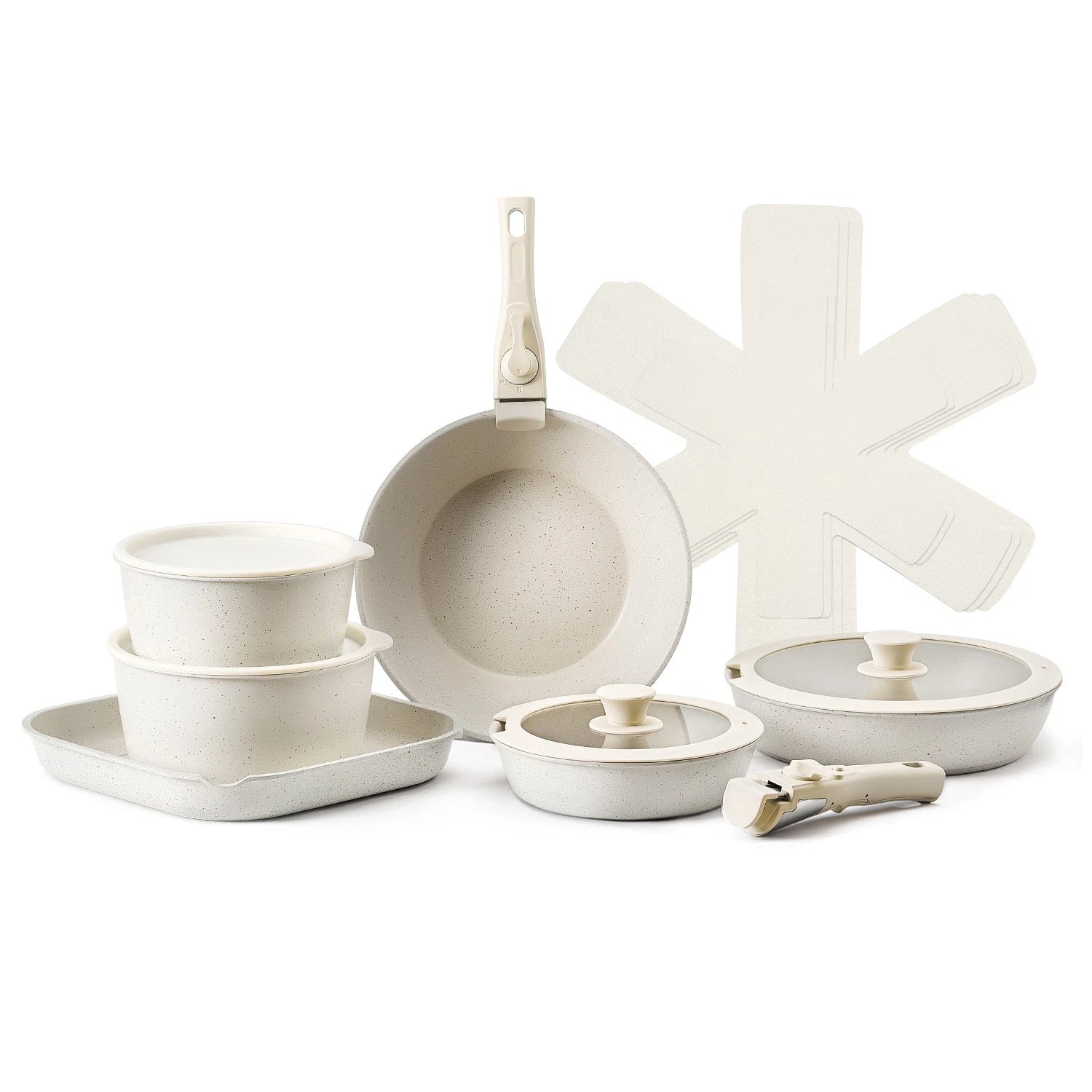 17-Piece Nonstick Pots and Pans Set with Detachable Handle & Lids