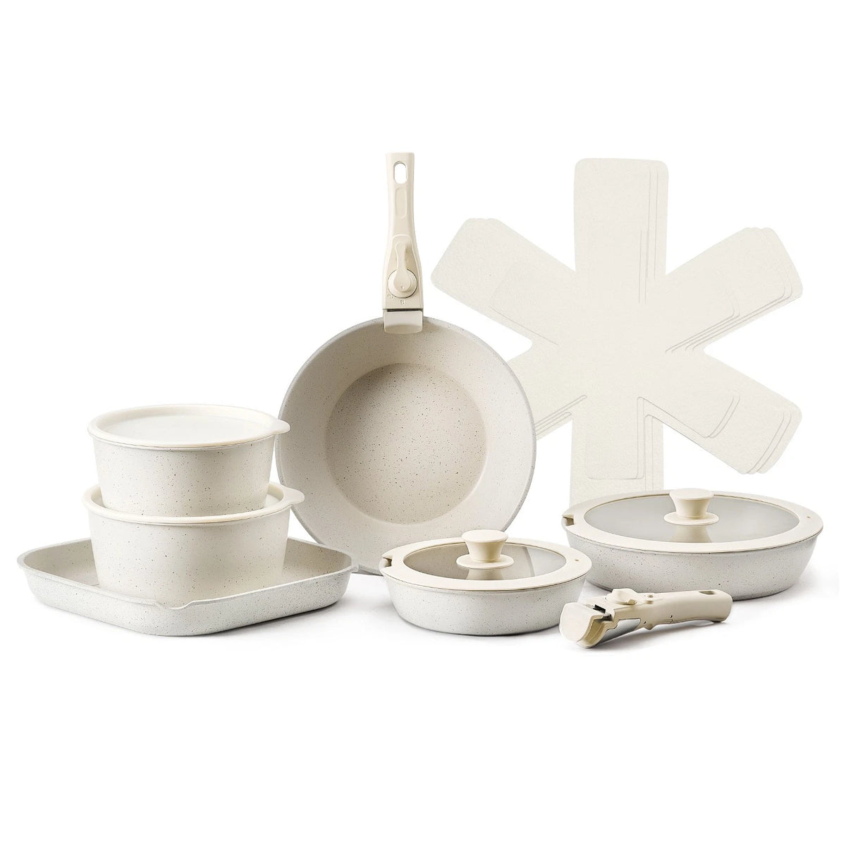 17-Piece Nonstick Pots and Pans Set with Detachable Handle & Lids