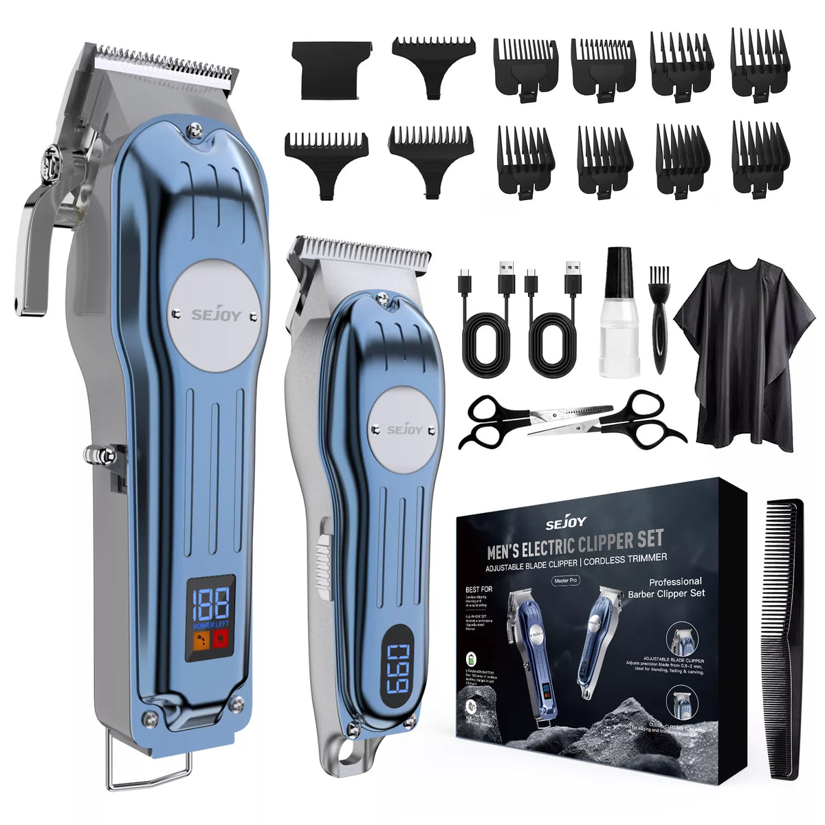 Cordless Hair Clippers & Trimmer Kit LED Display & Accessories