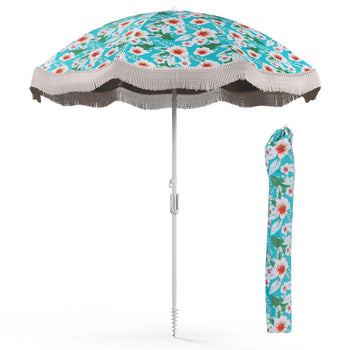 6.5 Ft Patio Fringe Umbrella with Adjustable Tilt & Carry Bag Green