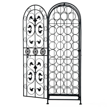 45-Bottle Wrought Iron Wine Rack Jail with Lockable Door Scroll Design
