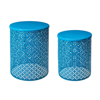 Set of 2 Metal Garden Stools Multi-Use Outdoor Accent Tables & Seats