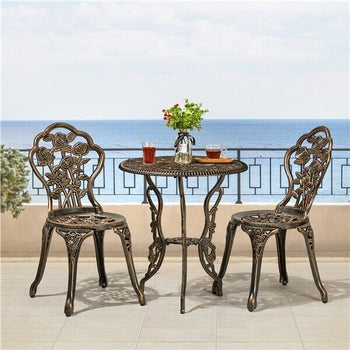 3-Piece Rose Design Patio Bistro Set Rust-Resistant Aluminum