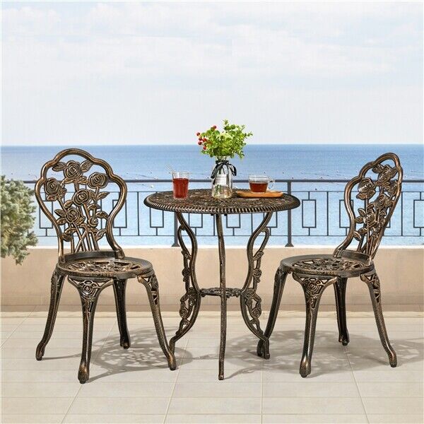 3-Piece Rose Design Patio Bistro Set Rust-Resistant Aluminum