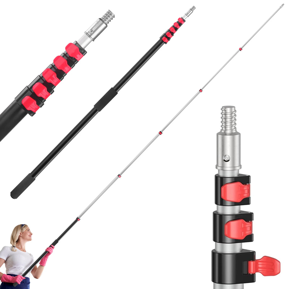 5-24 Ft Telescoping Extension Pole for High Reach Cleaning Painting
