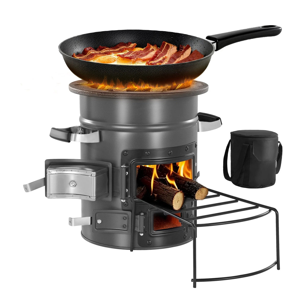 Camping Stove Portable Wood Charcoal Cooker Double Door