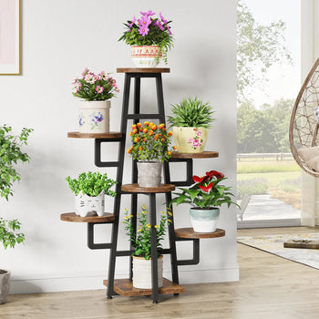 7-Tier Tall Plant Stand Indoor Wooden Corner Shelf for Multiple Plants