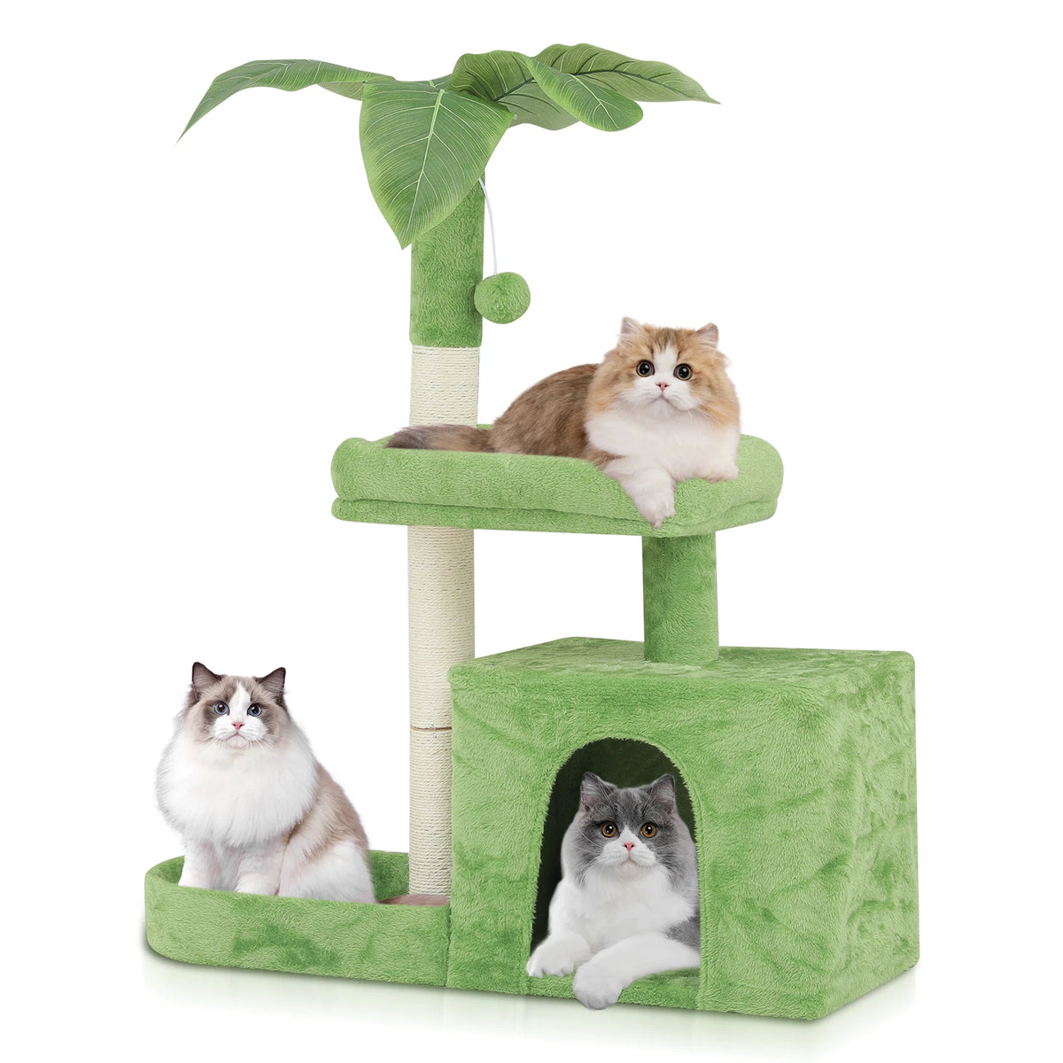 32" Cat Tree with Condo Scratching Posts Toy Ball & Leaf Design