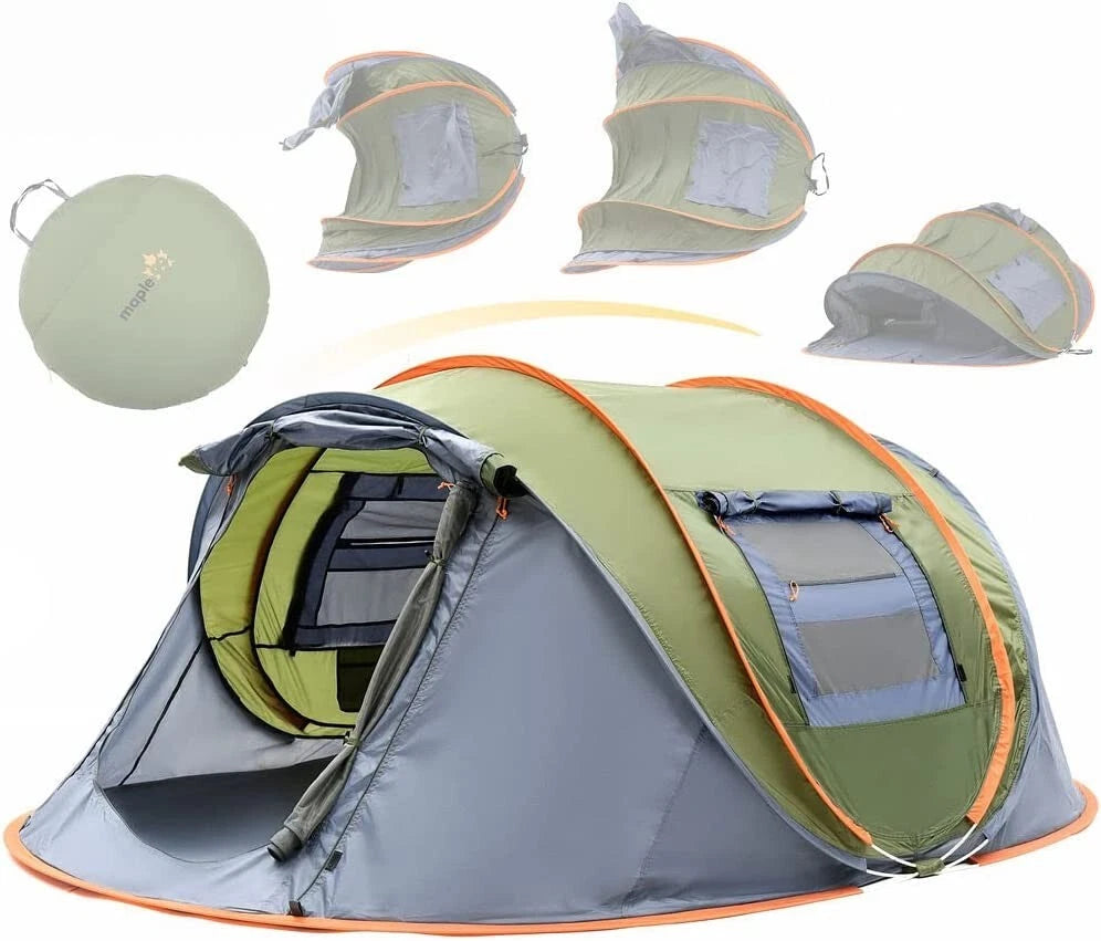 4-Person Waterproof Pop-Up Tent with UV Protection and 2 Doors