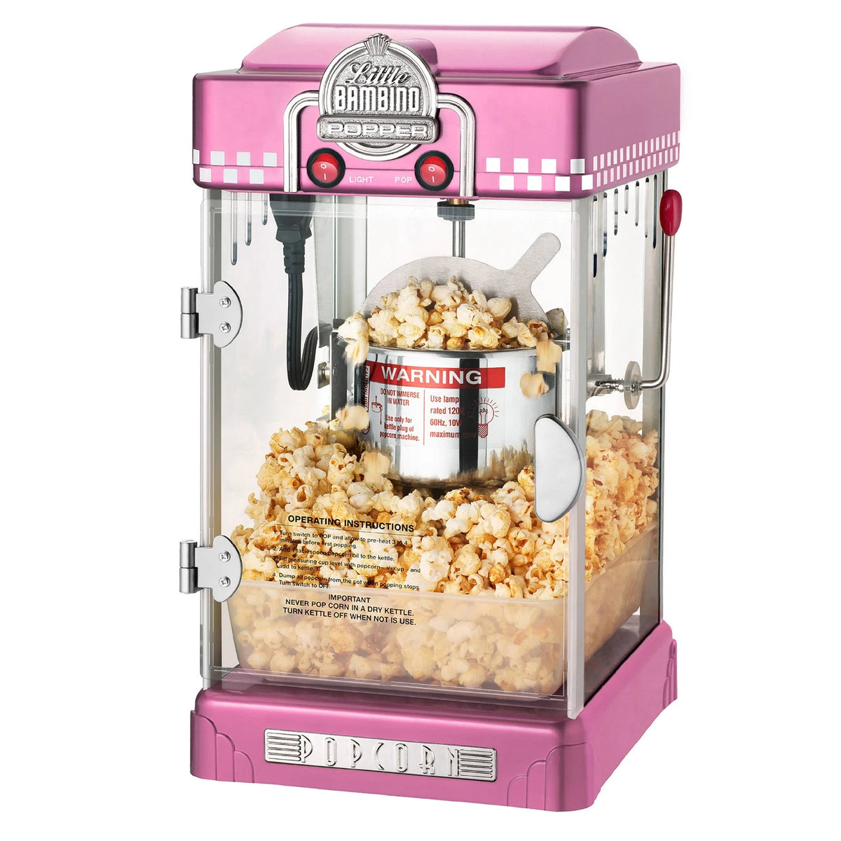 Retro Pink Tabletop Popcorn Maker with Kettle and Accessories