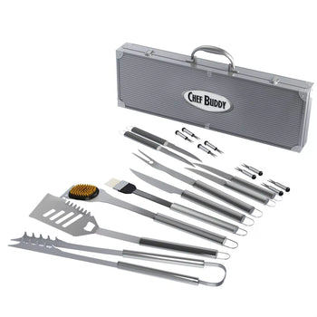 19 Piece Stainless Steel BBQ Tool Set with Carry Case for Grilling