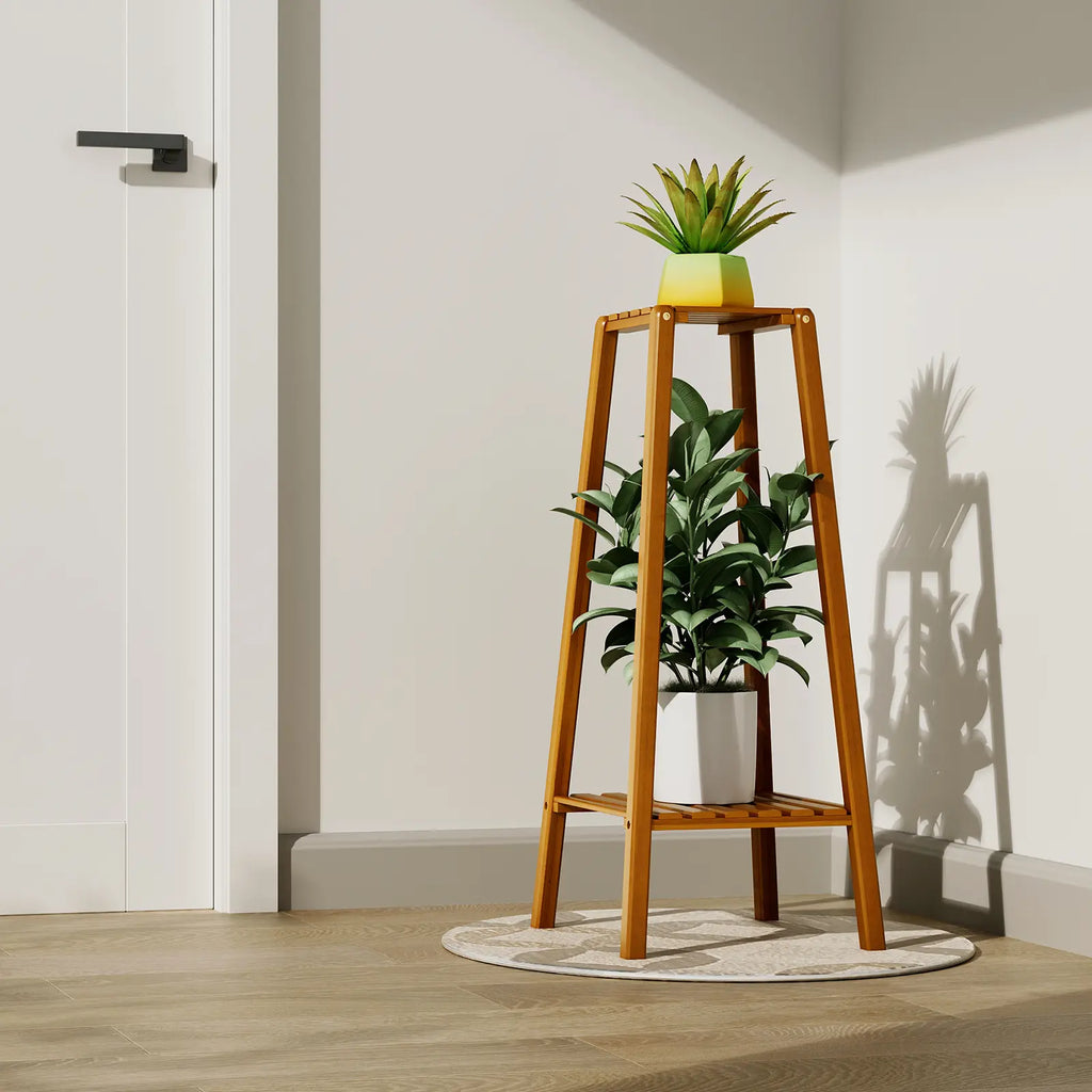 13" Bamboo 2-Tier Plant Stand Indoor/Outdoor Small Space Planter