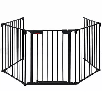 5-Panel Black Steel Fireplace Safety Gate & Pet Barrier