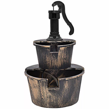 Outdoor 2-Tier Barrel Water Fountain with Pump Garden & Patio