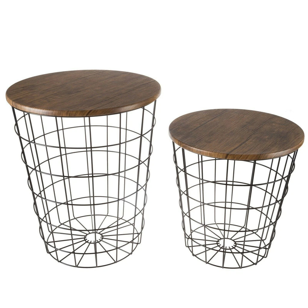 Modern 2-Piece Nesting End Tables with Hidden Storage Baskets for Living Room
