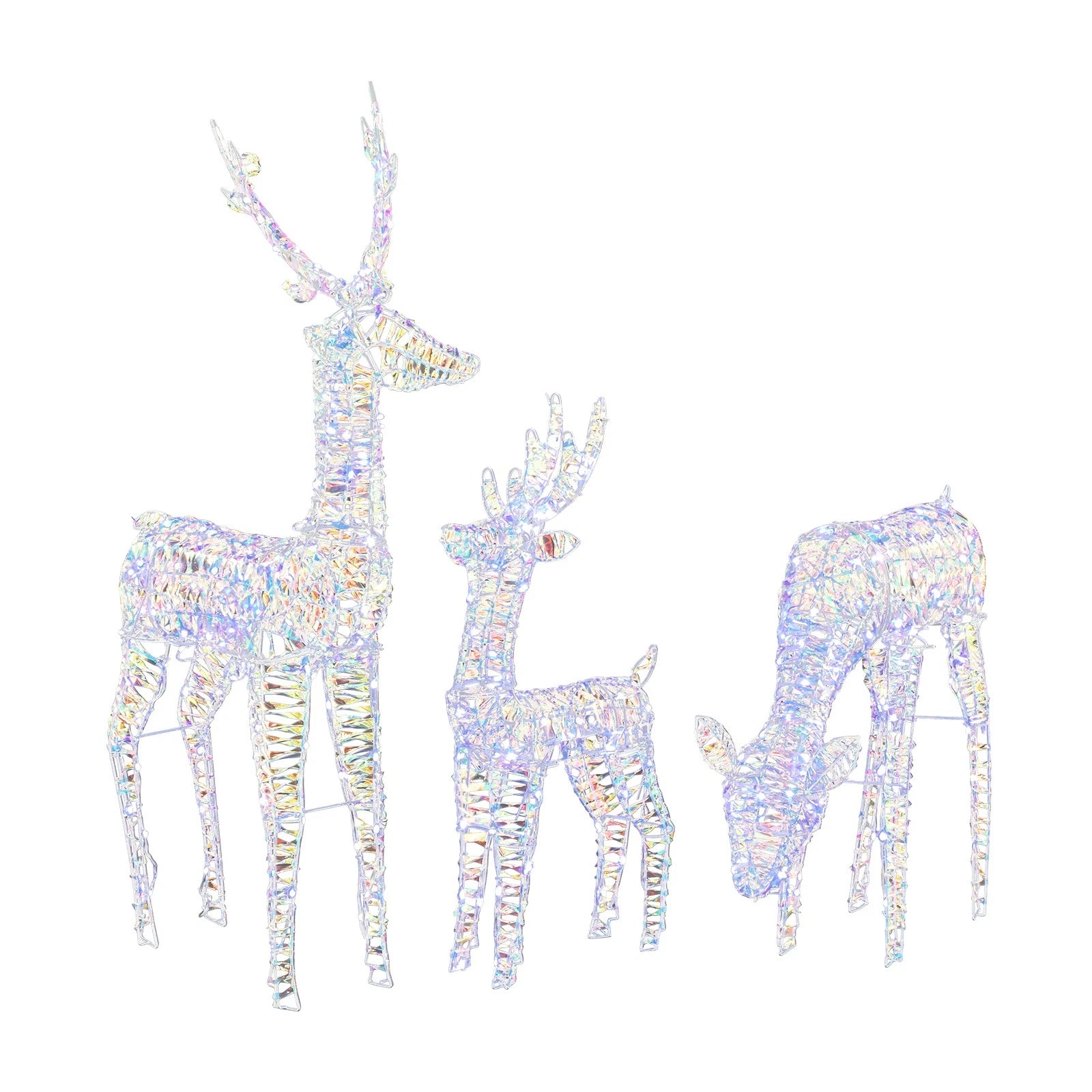 Lighted Iridescent 3-Piece Reindeer Family Set for Indoor Outdoor Christmas
