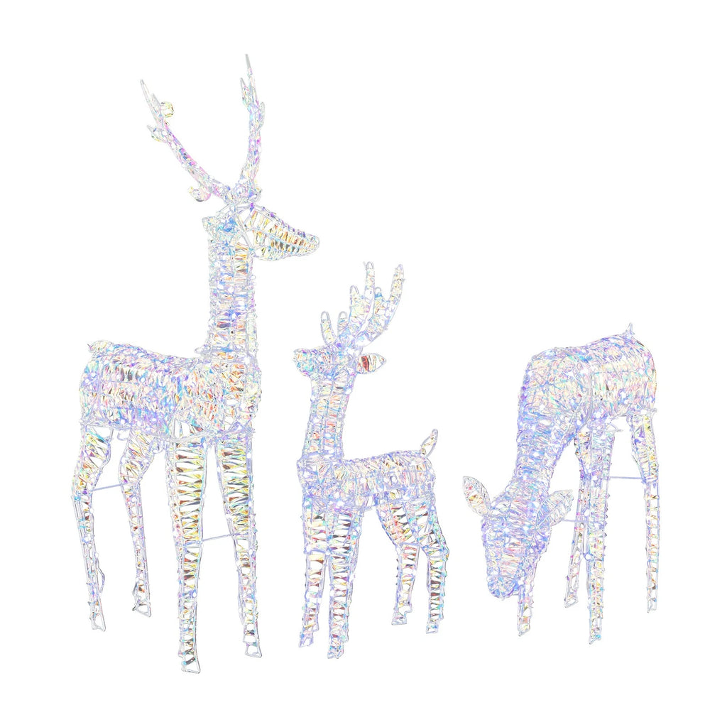 Lighted Iridescent 3-Piece Reindeer Family Set for Indoor Outdoor Christmas
