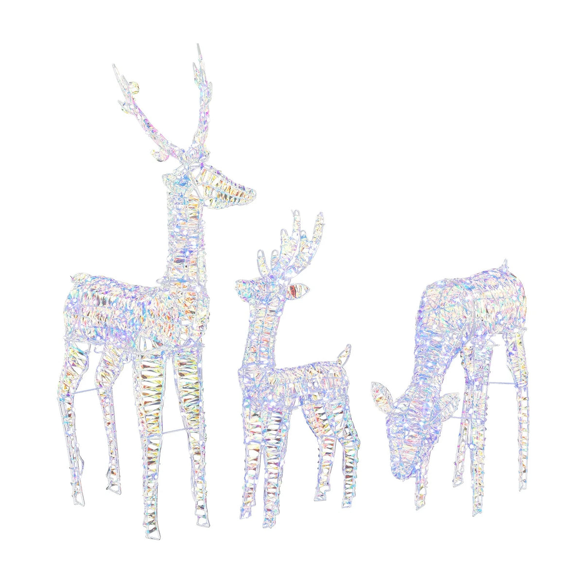 Lighted Iridescent 3-Piece Reindeer Family Set for Indoor Outdoor Christmas