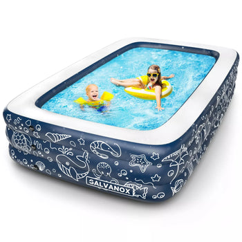10FT Extra Large Inflatable Kiddie Pool with Thick PVC & Repair Kit