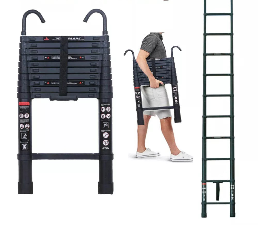 10.5FT Telescoping Ladder with Hooks Portable Folding Extension