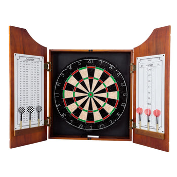 Deluxe Wooden Dartboard Cabinet Set with 6 Darts and Scoreboards