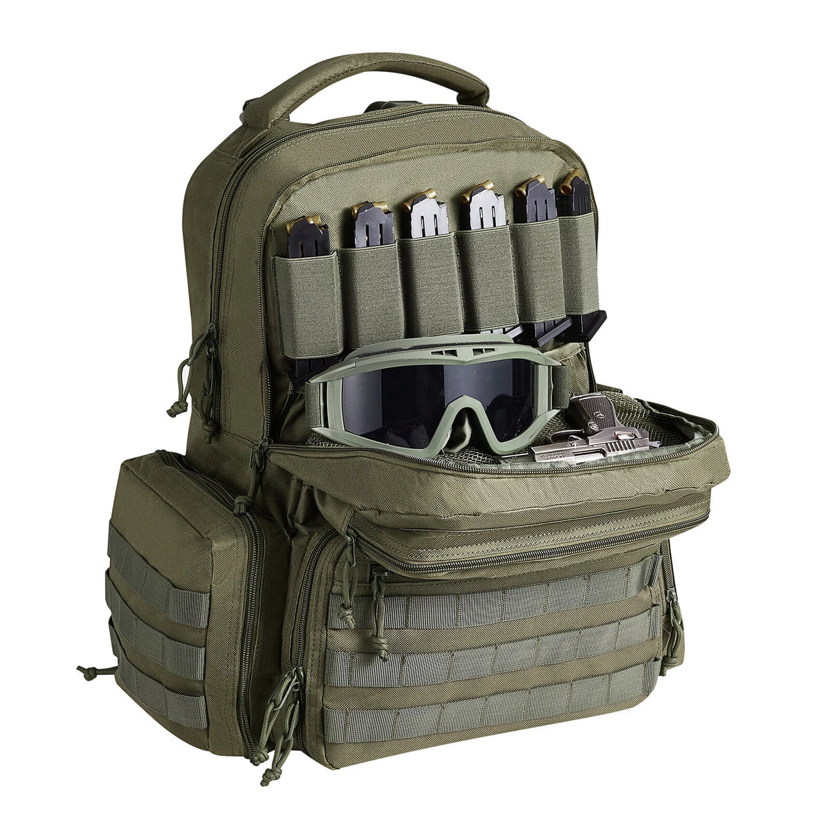 Tactical Range Backpack for 6 Pistols with Molle Panels Green