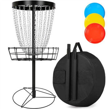 Portable Disc Golf Basket 24-Chain Target with 3 Discs & Carrying Bag