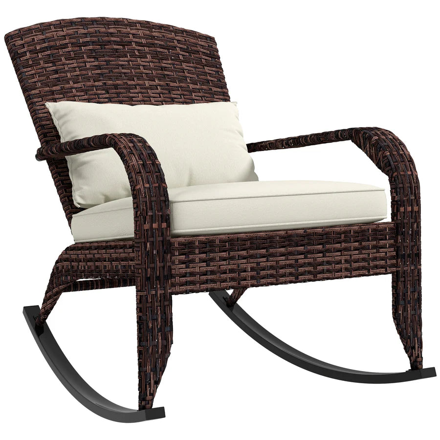 Patio Wicker Adirondack Rocking Chair Rattan Lounge Rocker w/ Cushion
