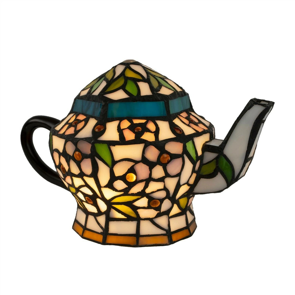 Tiffany Style Stained Glass Teapot Lamp with LED Light for Home Décor