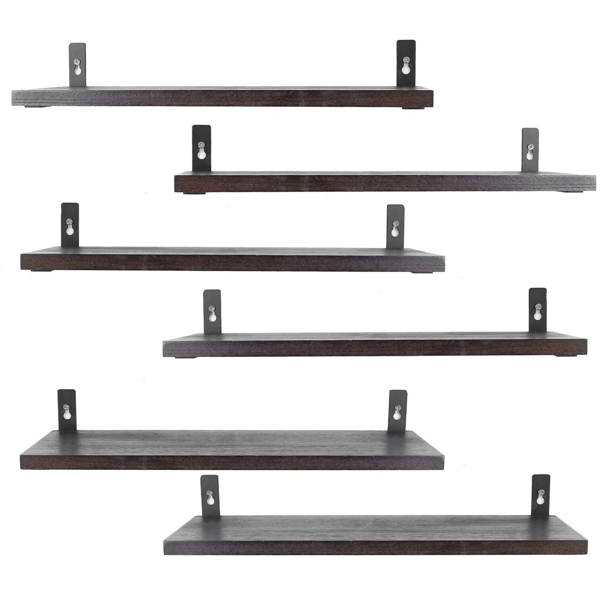 6-Pack Floating Wall Shelves 15.5" Wood Storage with Brackets