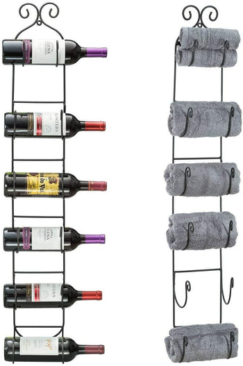Wall Mount Wine and Towel Rack Holds 6 Bottles or Towels