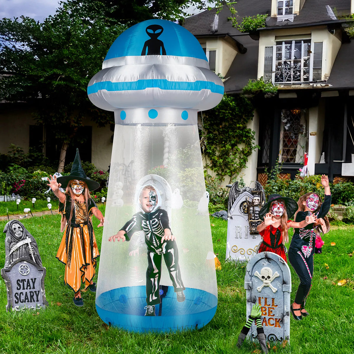 Halloween Inflatable UFO Yard Decoration with LED Lights 8.8Ft