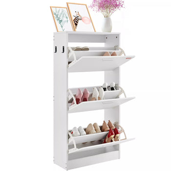 3-Drawer Shoe Cabinet Flip Drawers Storage White