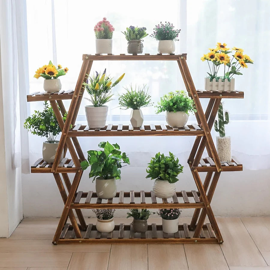 Large 8-Tier Wooden Plant Stand Indoor Outdoor Garden Display